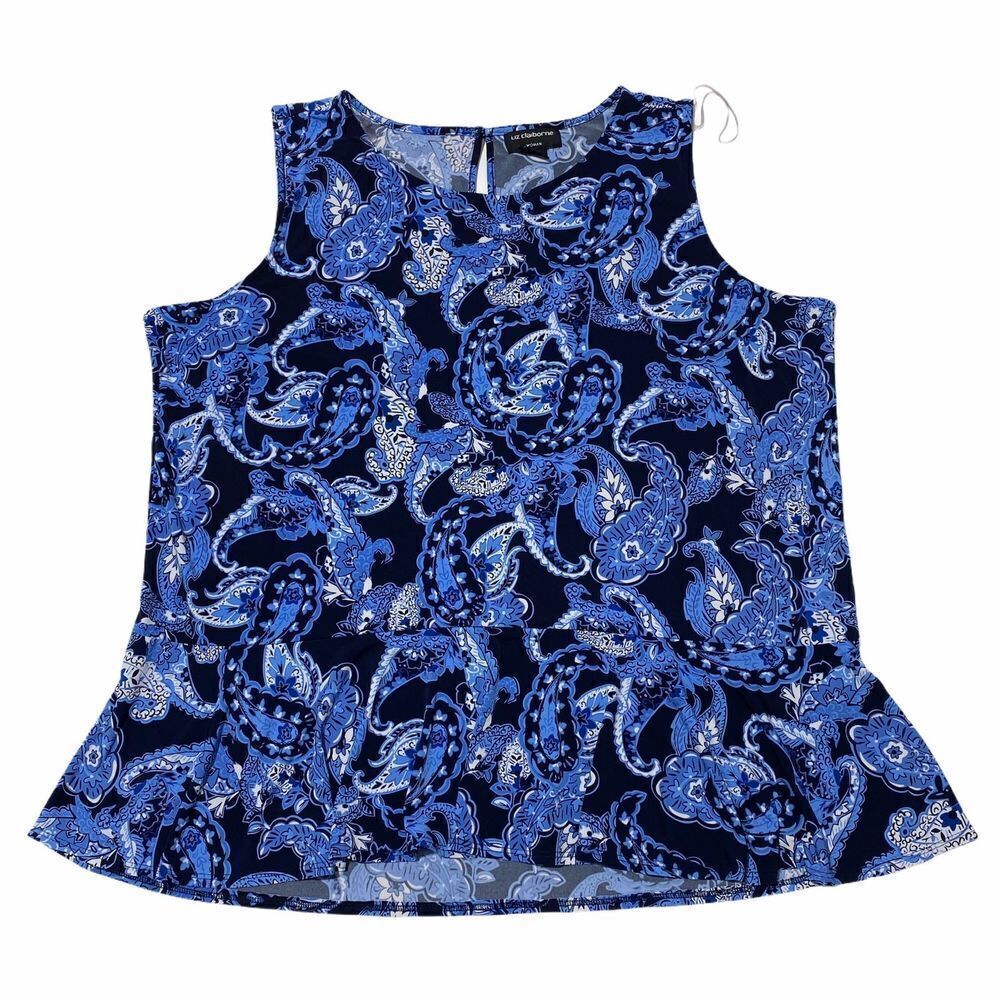 LIZ Claiborne Blue Paisley Sleeveless Blouse 1x - Picture 6 of 10